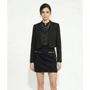 White House Black Market Moto Mini Skirt Black Faux Leather Trim Women 0